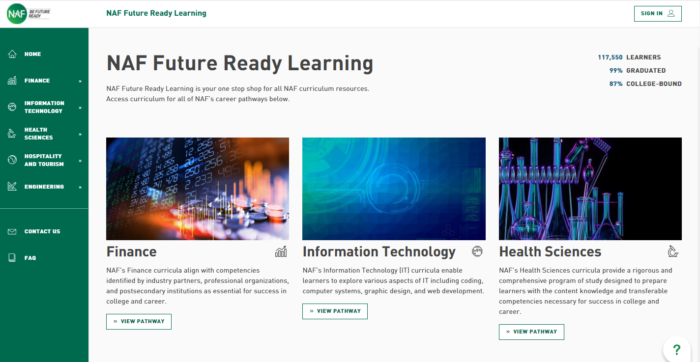 NAF Future Ready Learning landing page.