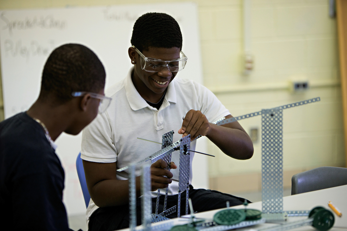 NAF Academy of Engineering students work on an project in the classroom