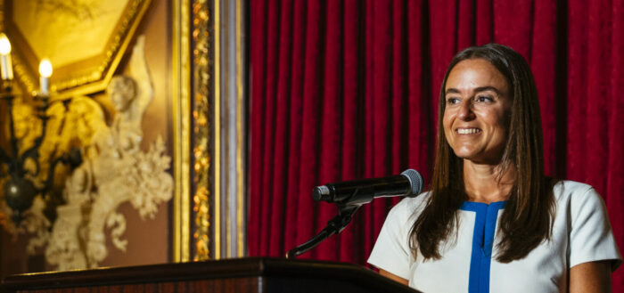 NAF CEO Lisa Dughi on stage at the NAF Benefit