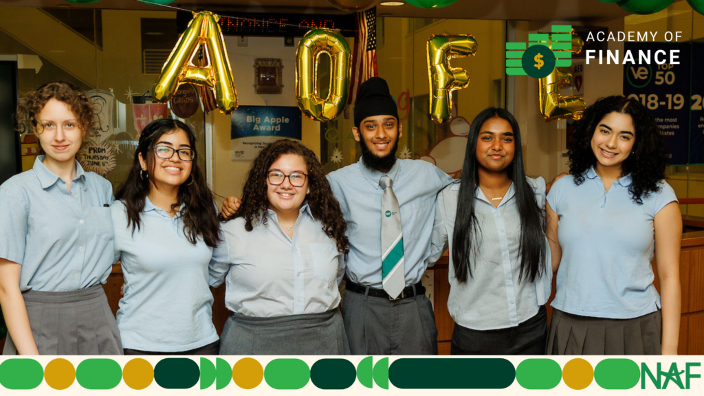 Students from the NAF academy of finance in a classroom