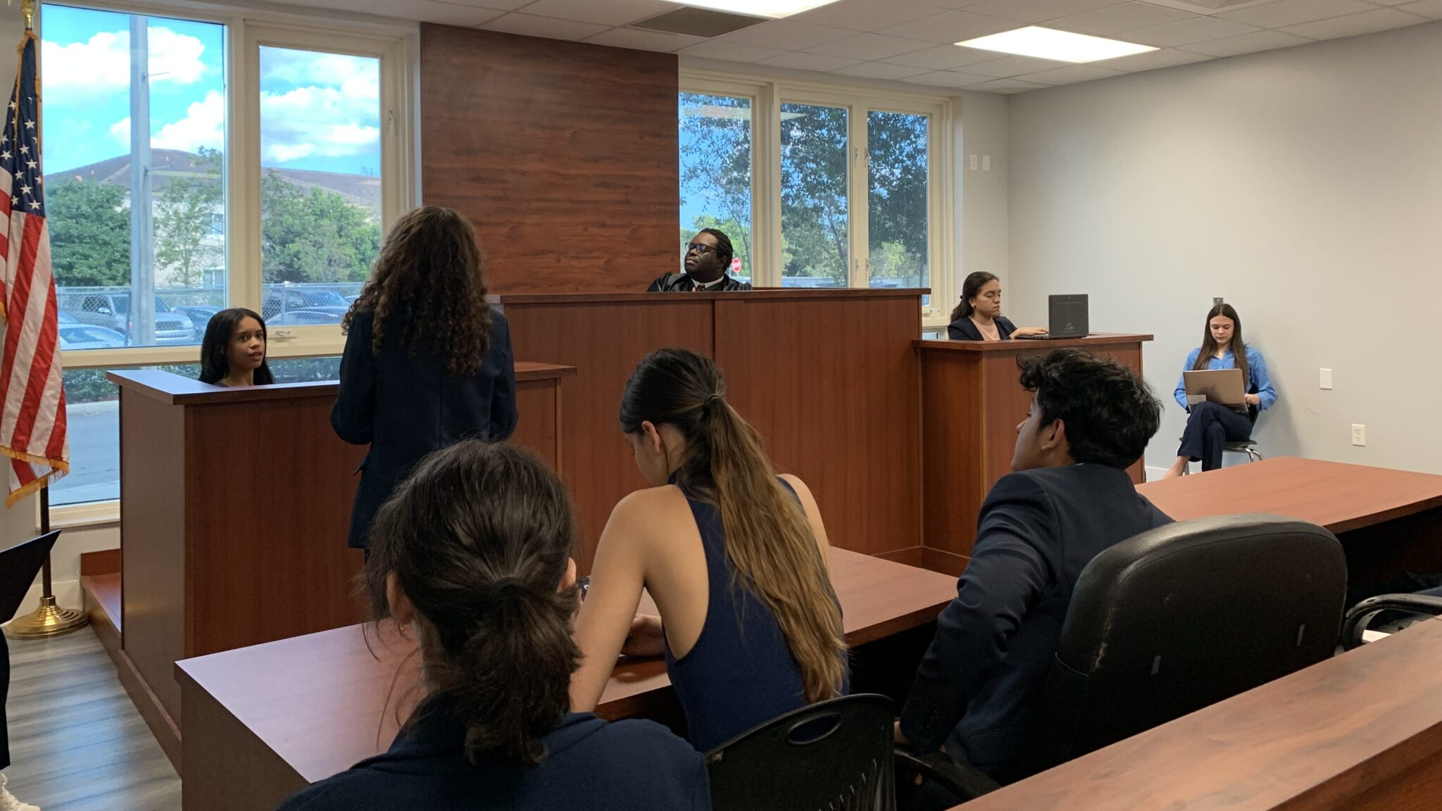 Academy of Law class participating in a mock-trial at Hialeah Gardens High School. 