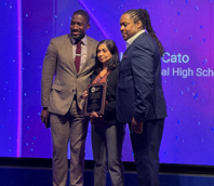 UFT CTE Award recipient Joshua Cato accepting his award