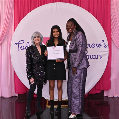 TFTW Scholarship award winner Tazeen posing with her award